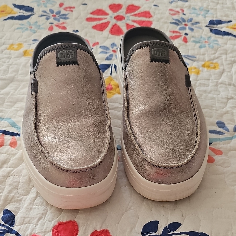 Hey Dude Silver Loafers Slip-Ons Casual 9